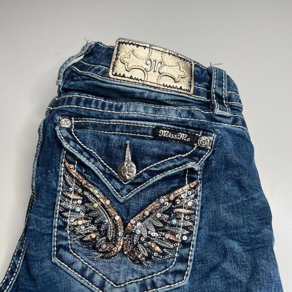 Miss Me Jeans Women’s 28 x 34 Boot Cut Blue Denim Wing Embellished Pockets M3080 - Picture 12 of 12
